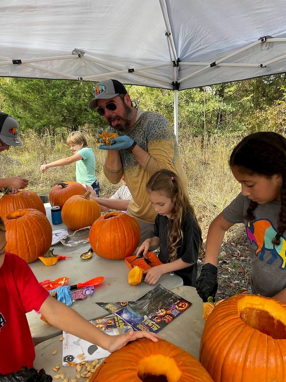 Pumpkin carving at the fall campout